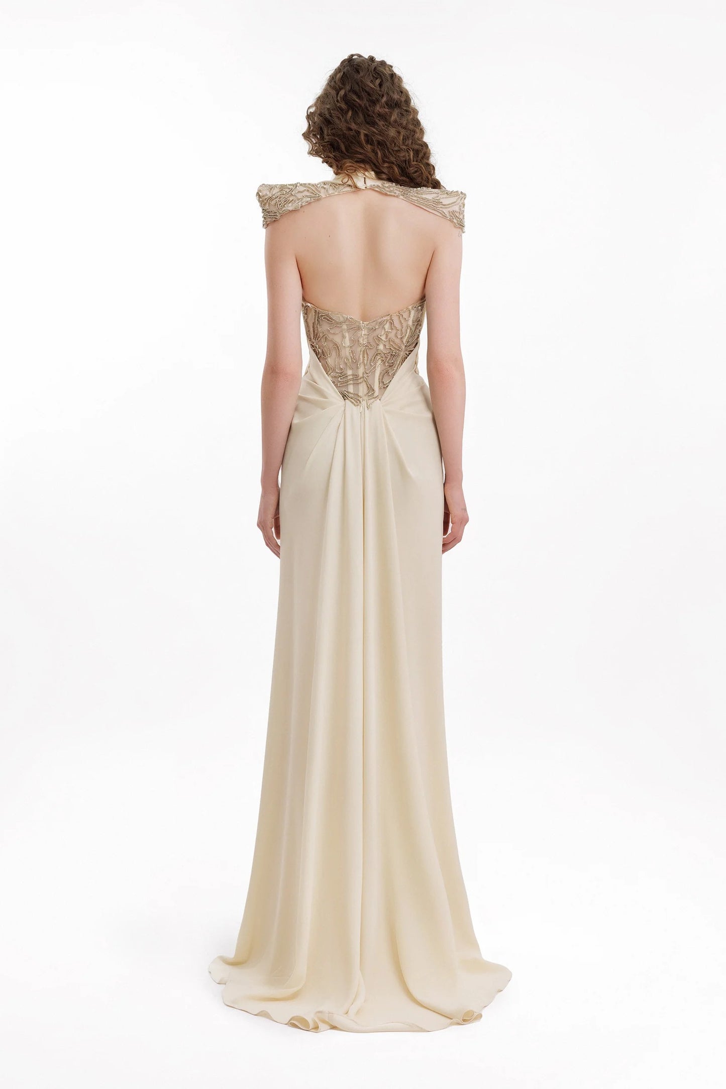 Beaded Shoulder High-Neck Dress
