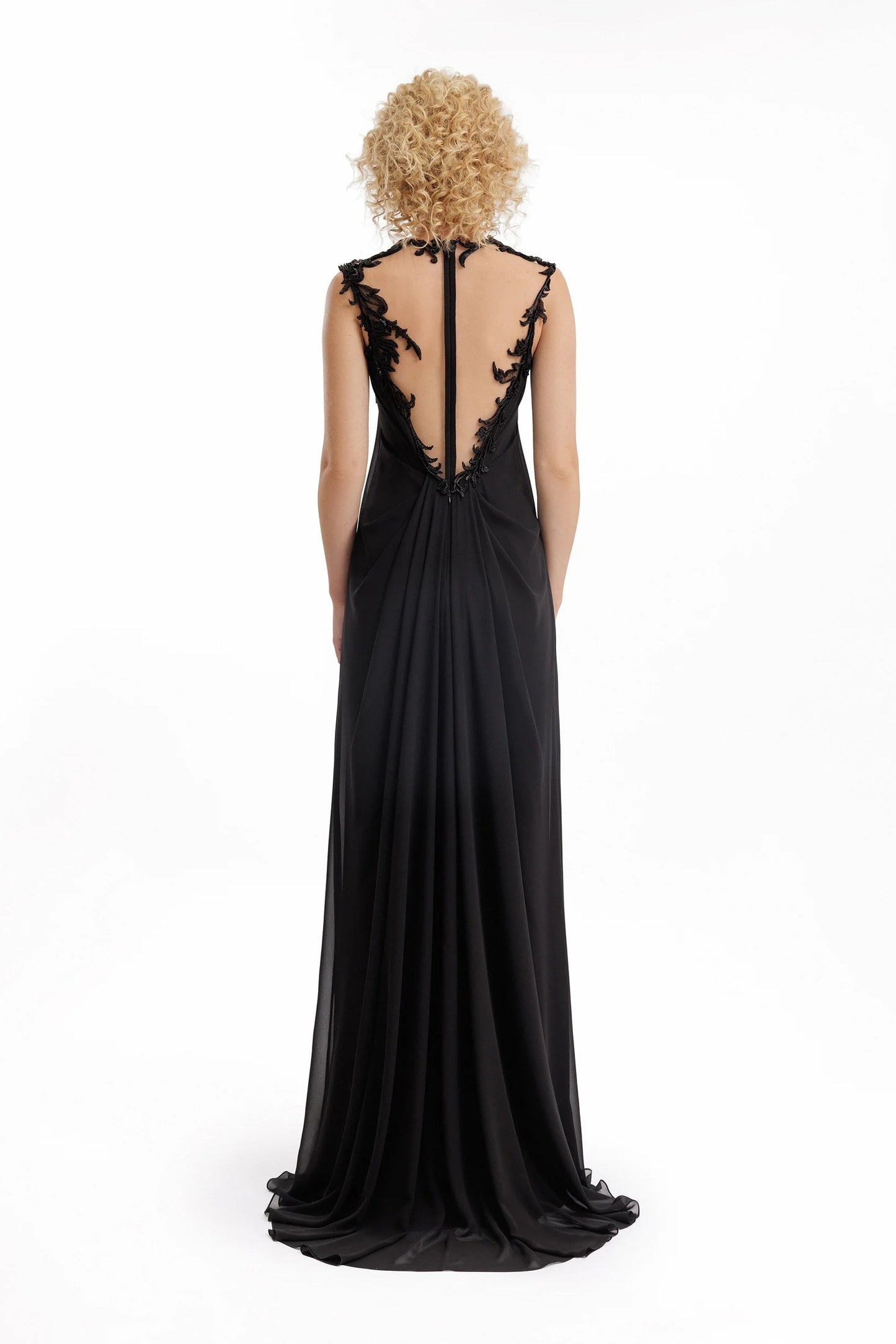 Beaded A-Line Open-Back Dress