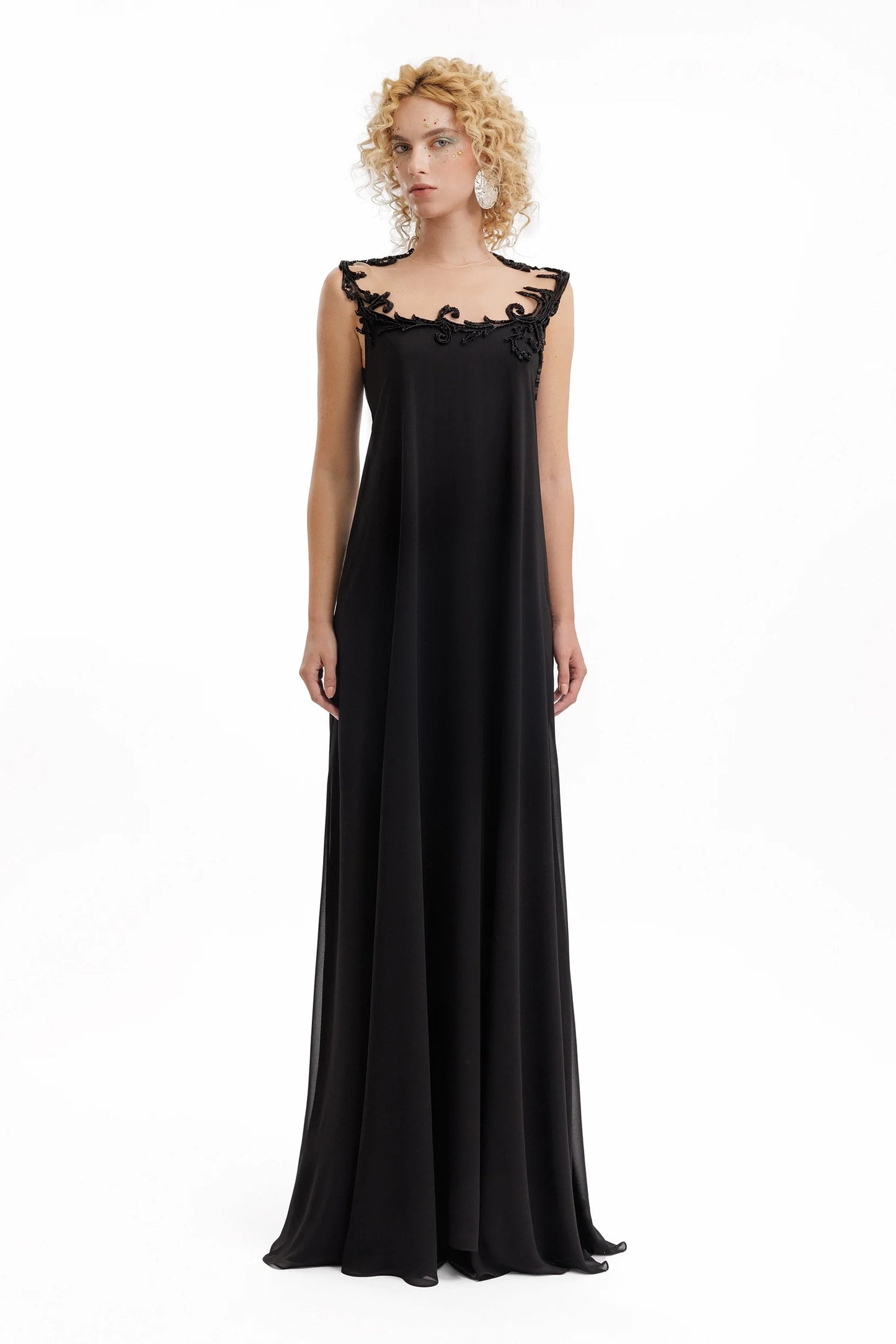 Beaded A-Line Open-Back Dress