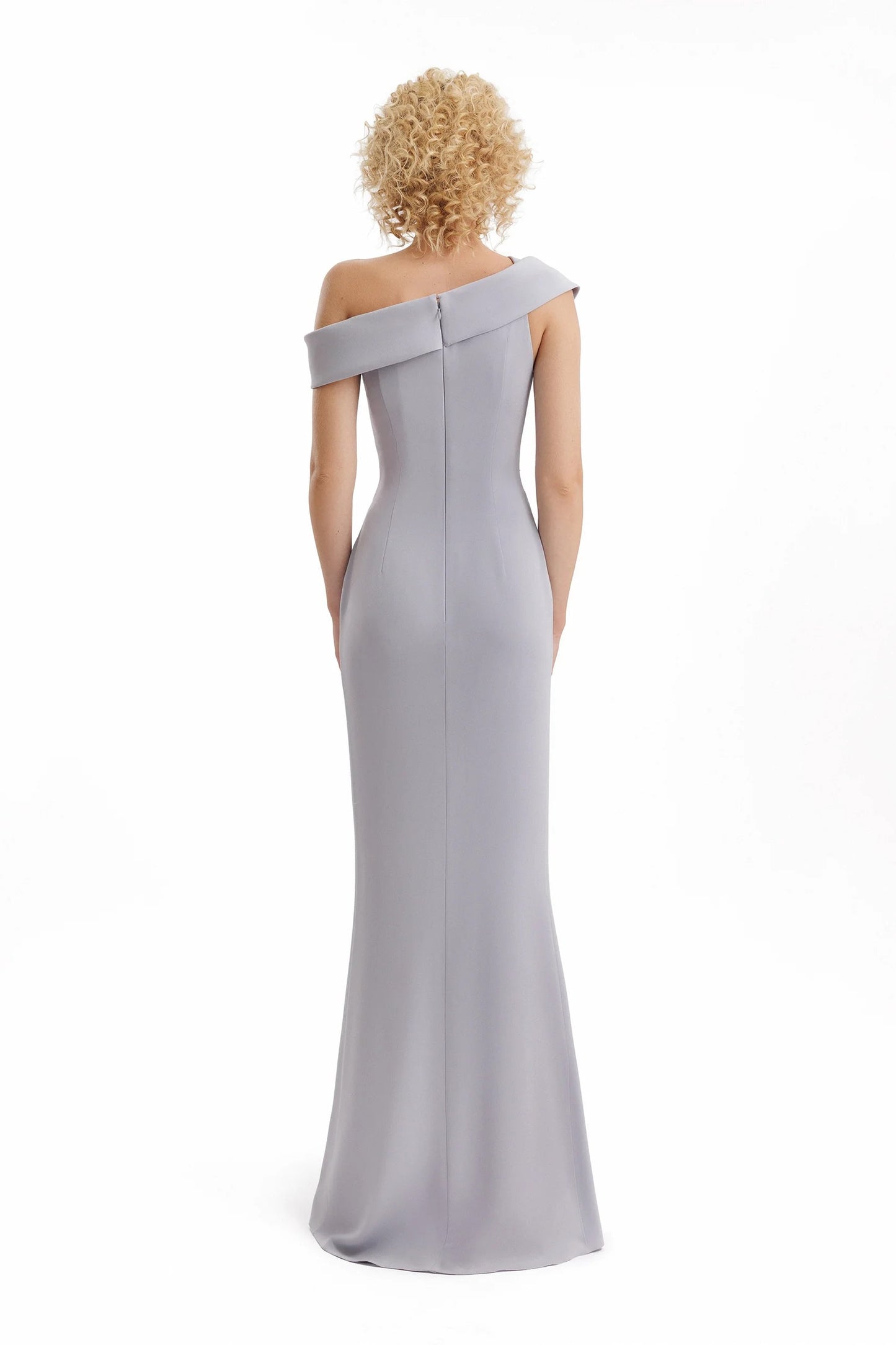 Folded Neck Asymmetrical Beaded Gown