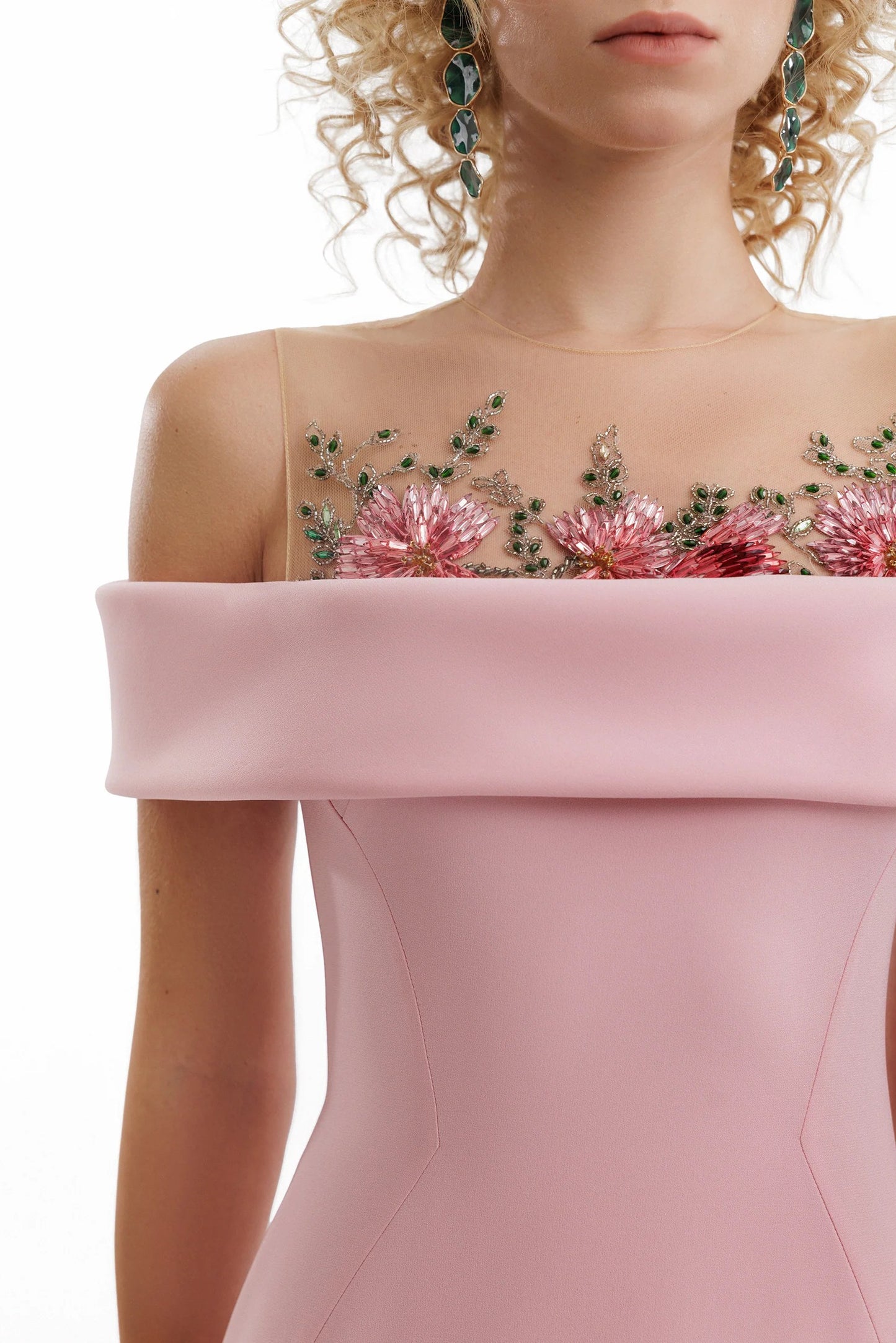 Floral Beaded Off-Shoulder Dress