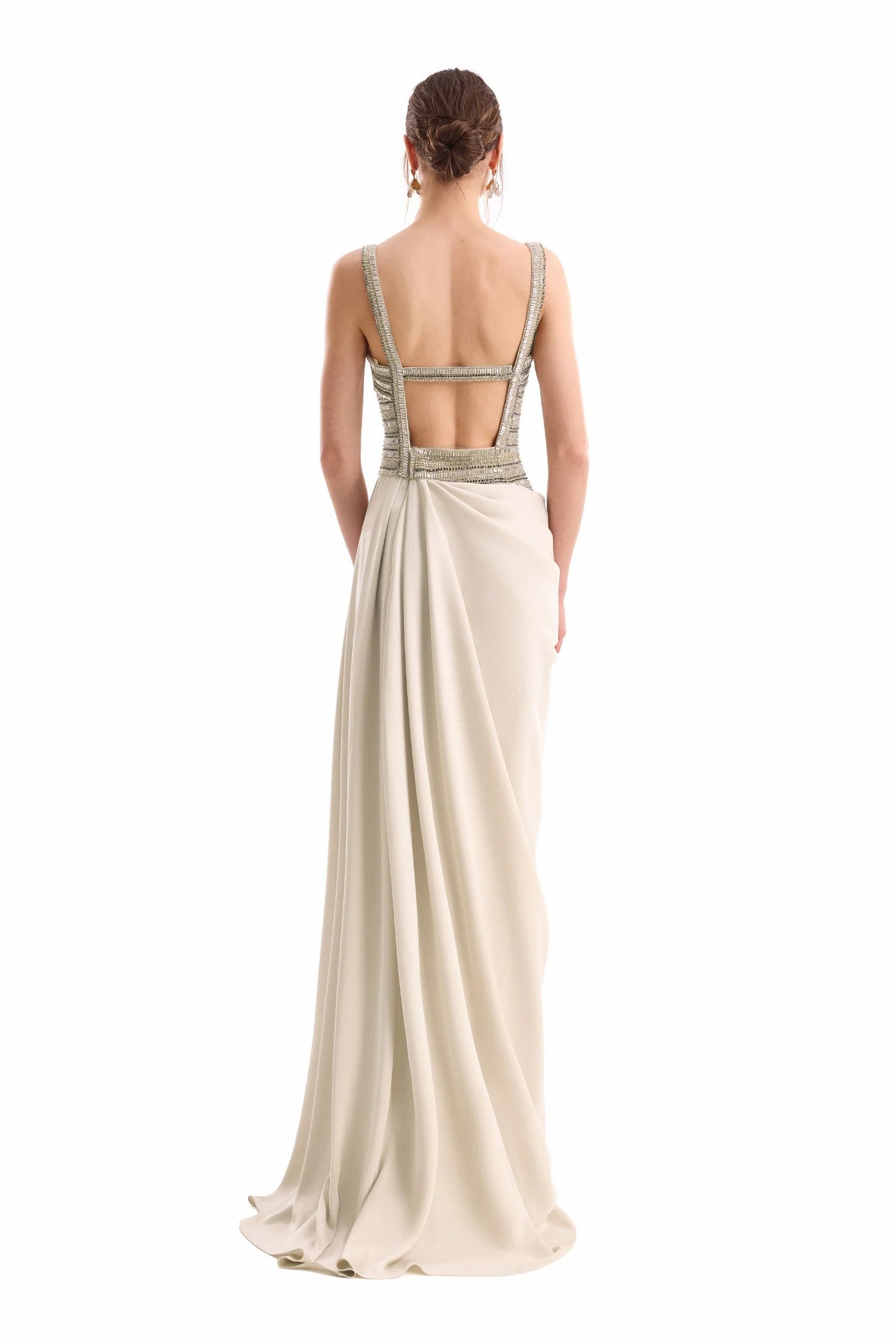Squared-Neck Beaded Dress