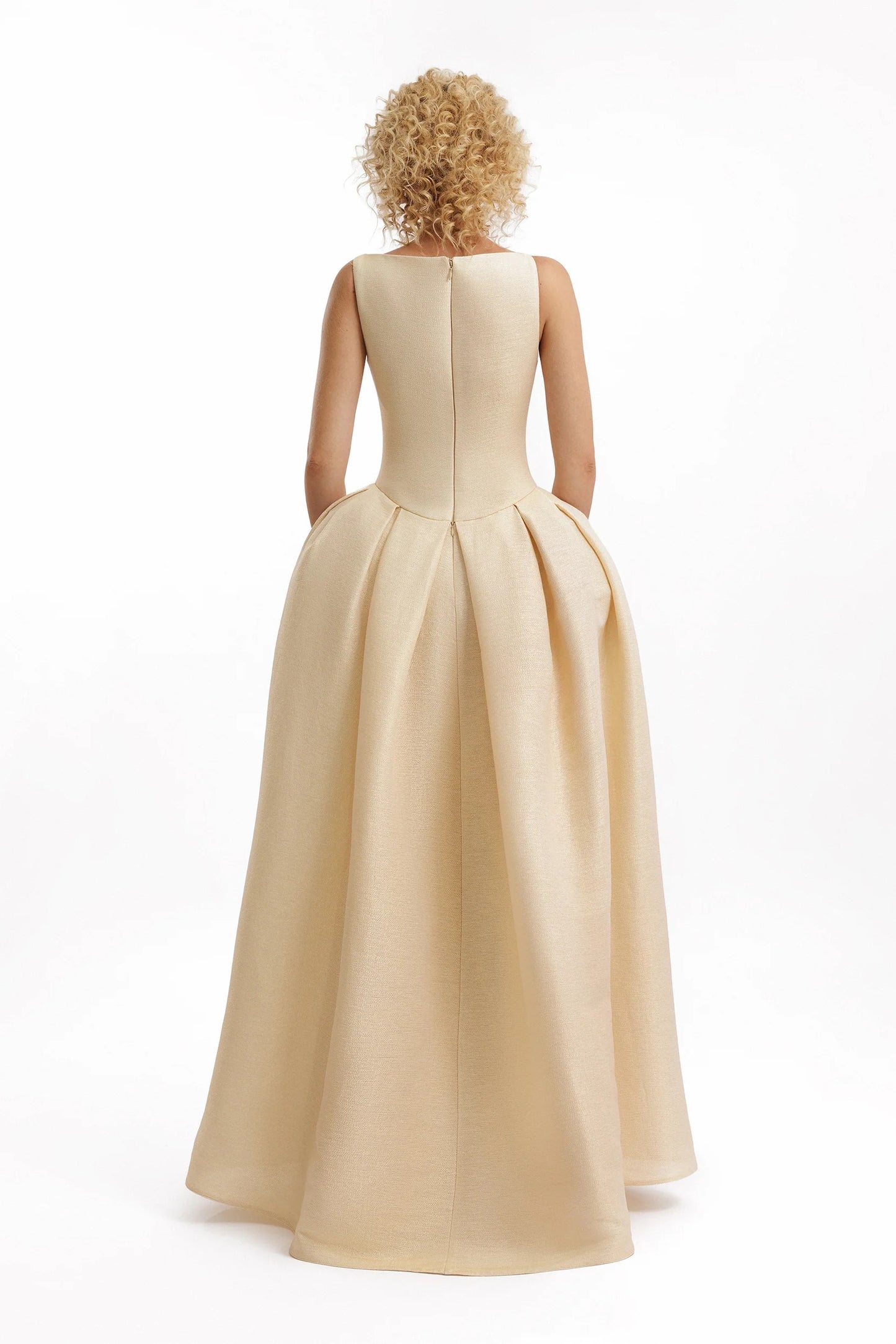 Squared-Neck Beaded Jacquard Dress