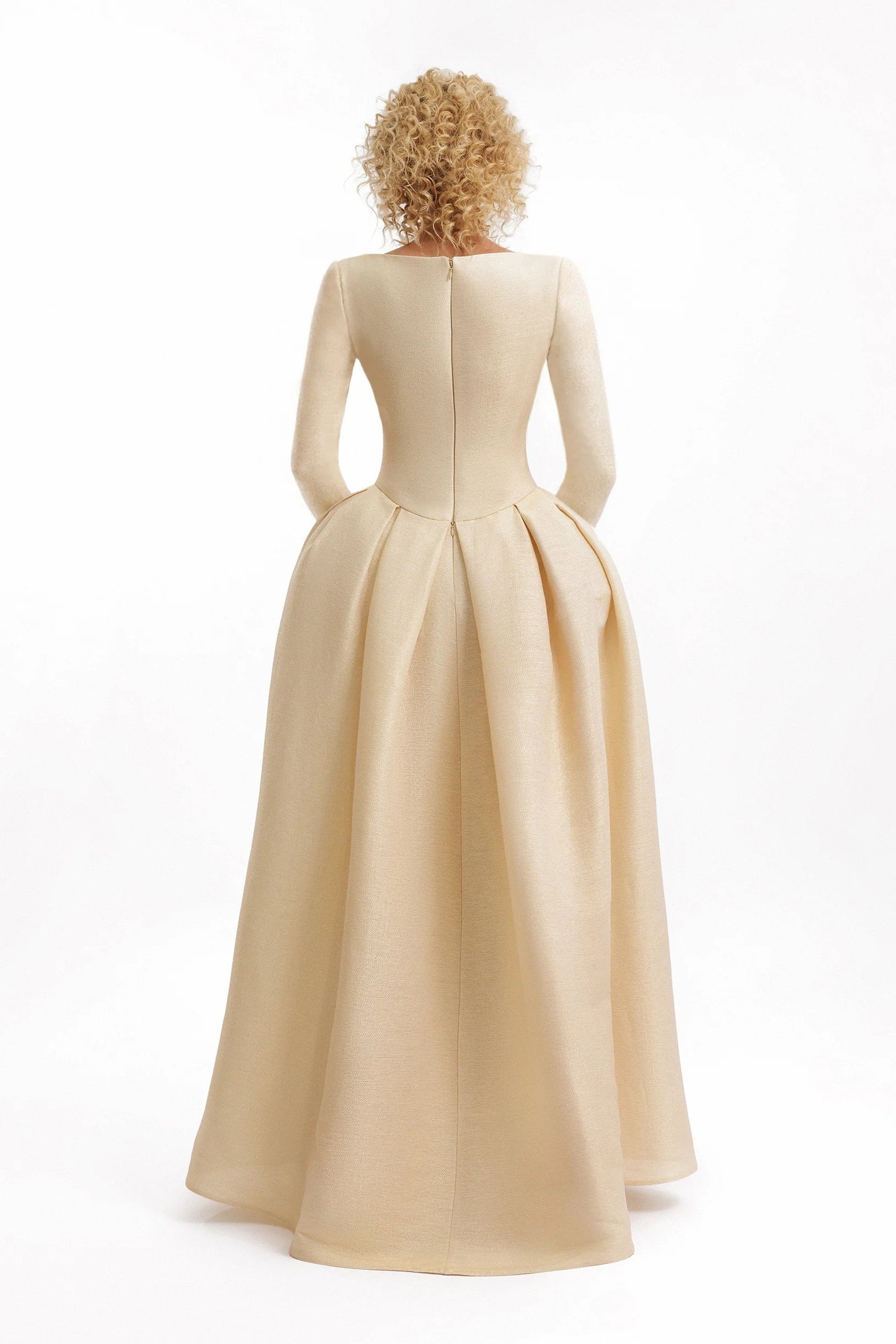 Squared-Neck Beaded Jacquard Dress