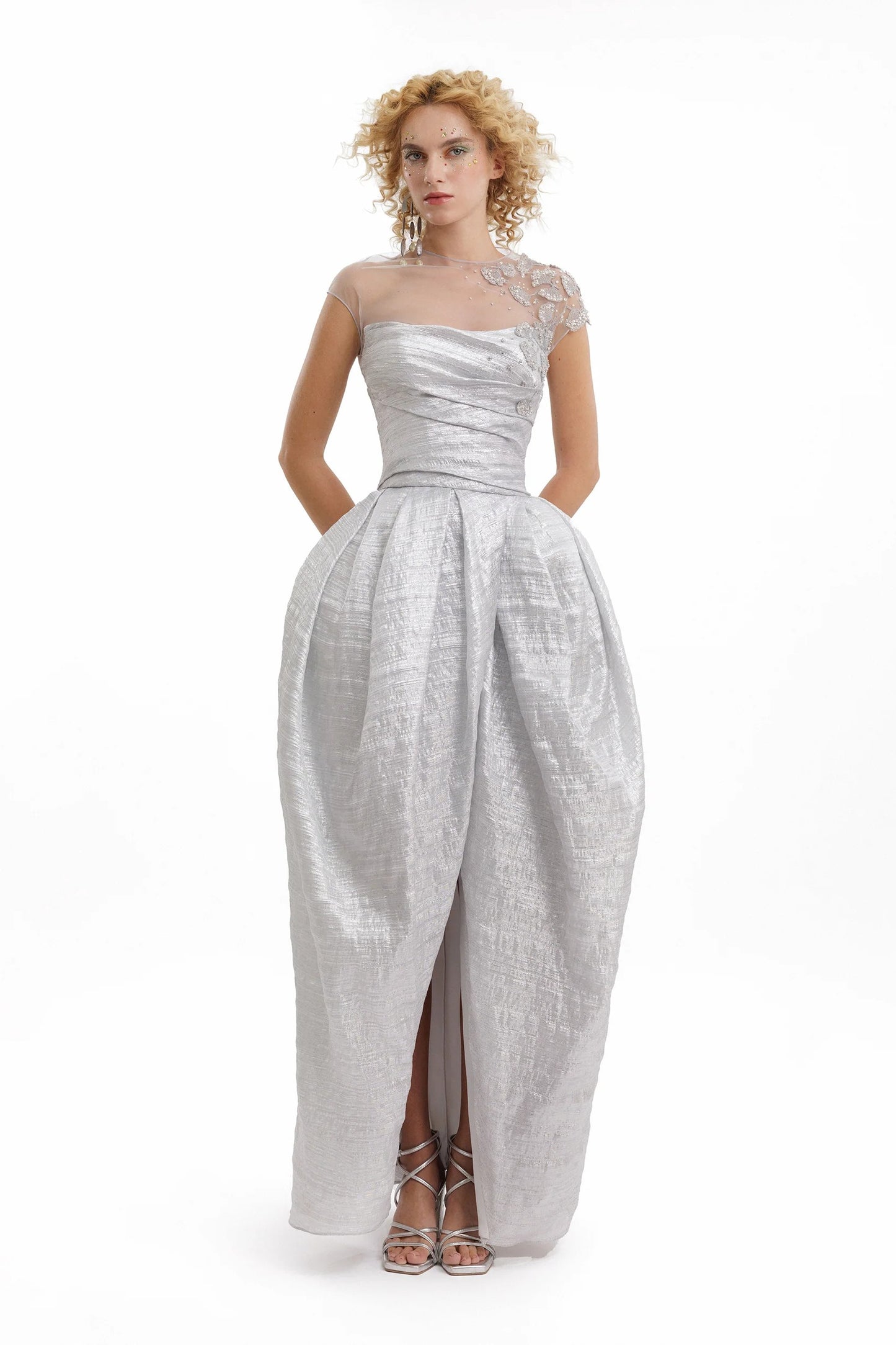 Strapless Beaded Draped Dress