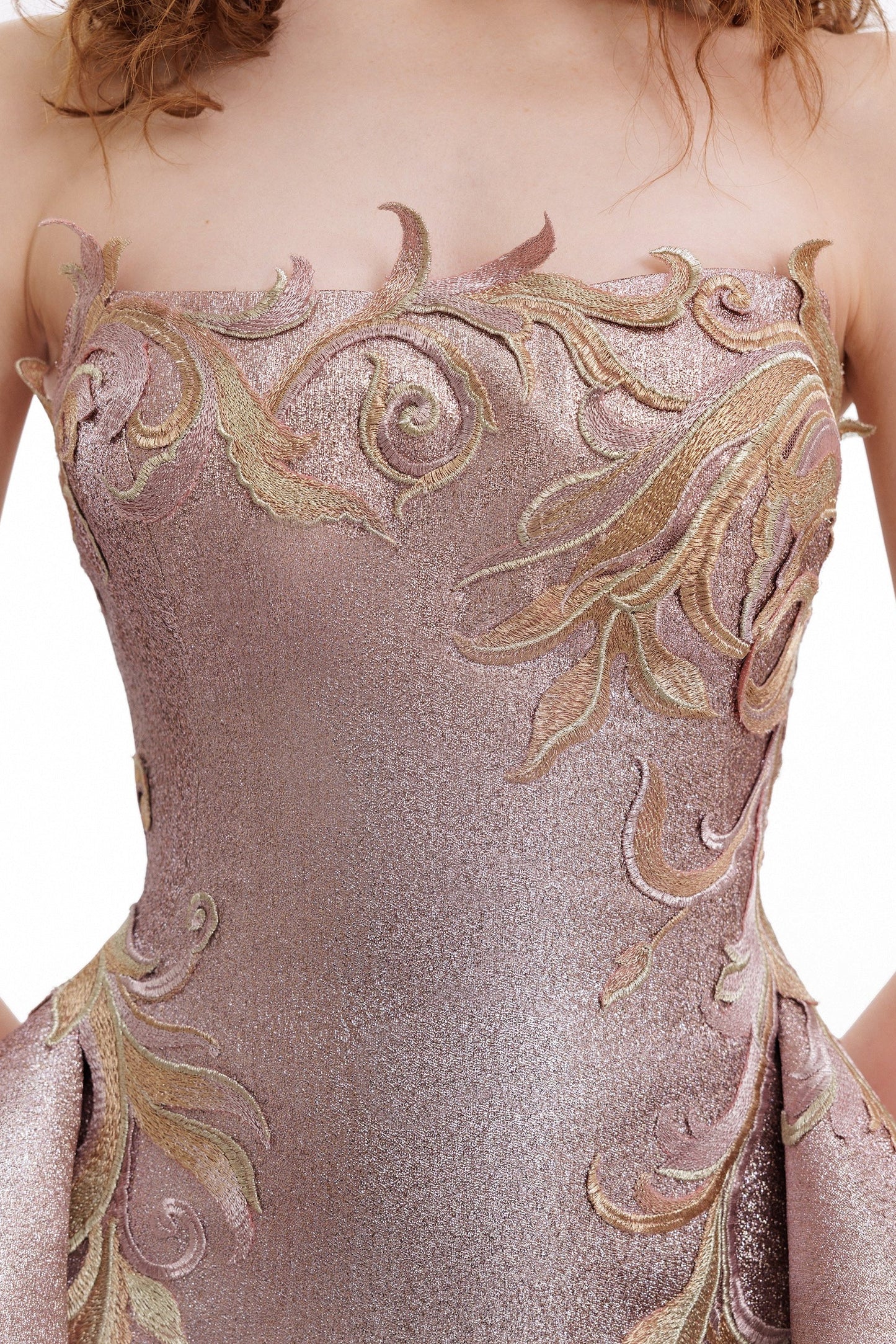 Strapless Ombré Embroidered Gown