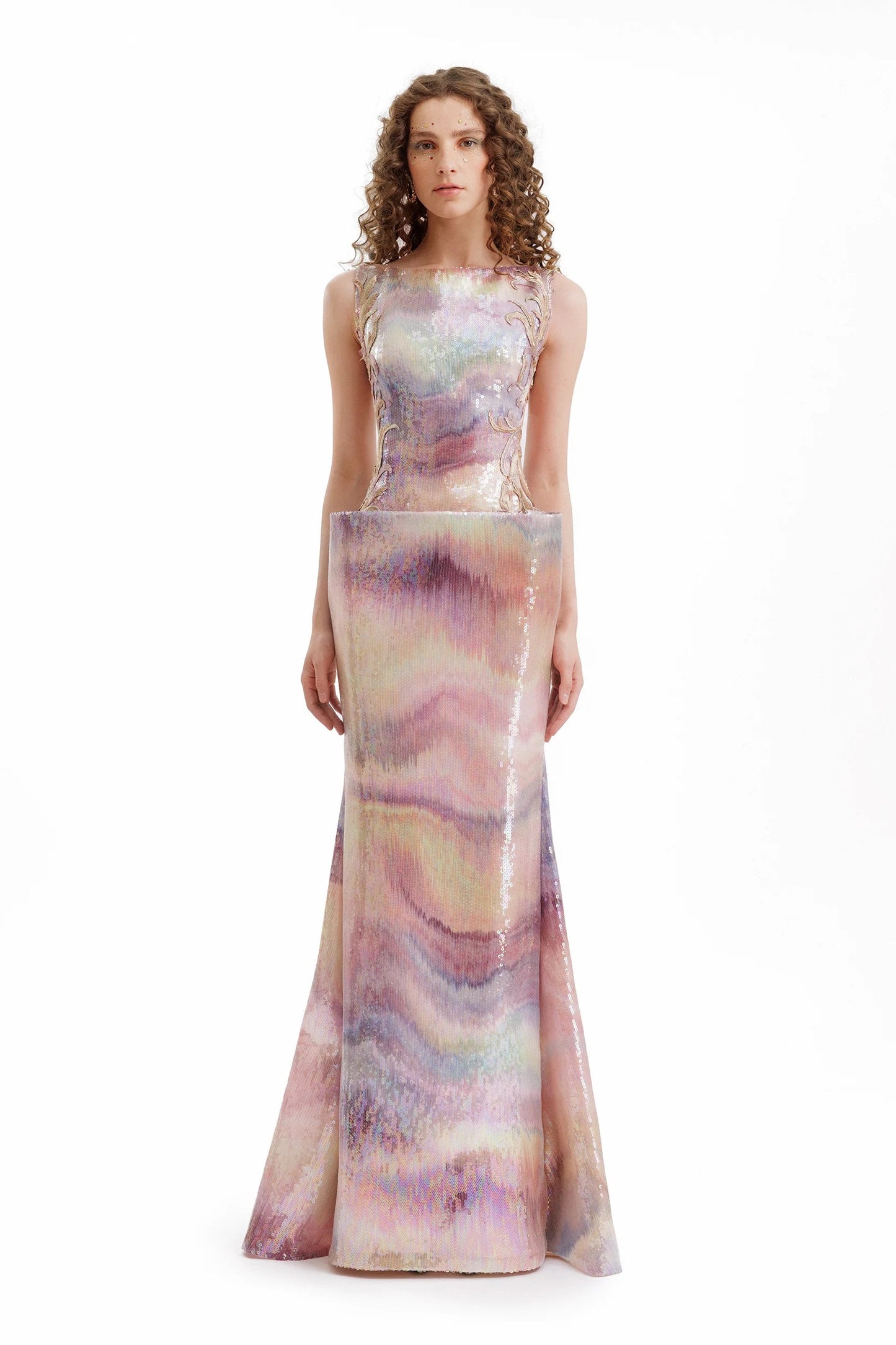 Sequin Bateau Dress with Sheer Sides