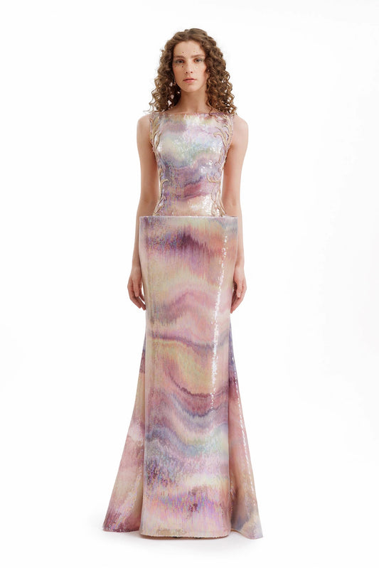 Sequin Bateau Dress with Sheer Sides
