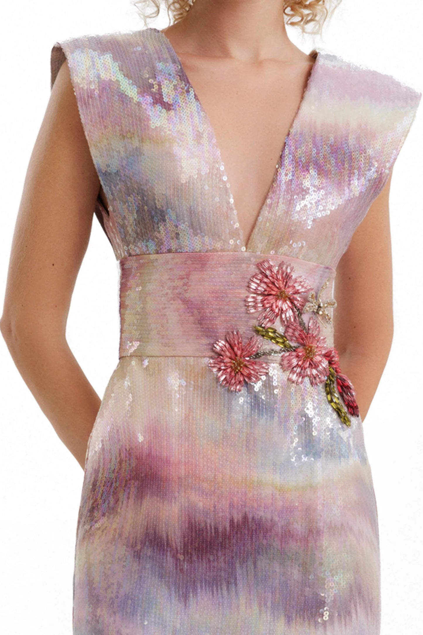 V-Neck Sequin Gown