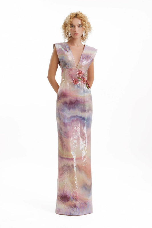 V-Neck Sequin Gown