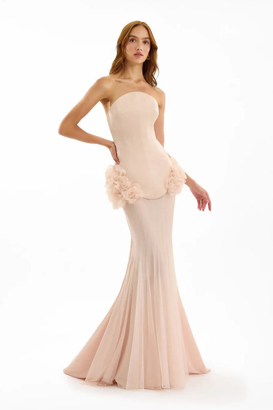 Strapless 3D Floral Mermaid Dress
