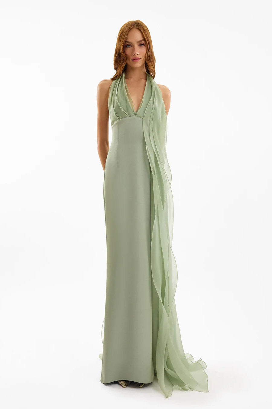 Draped Halter Dress with Organza Panels