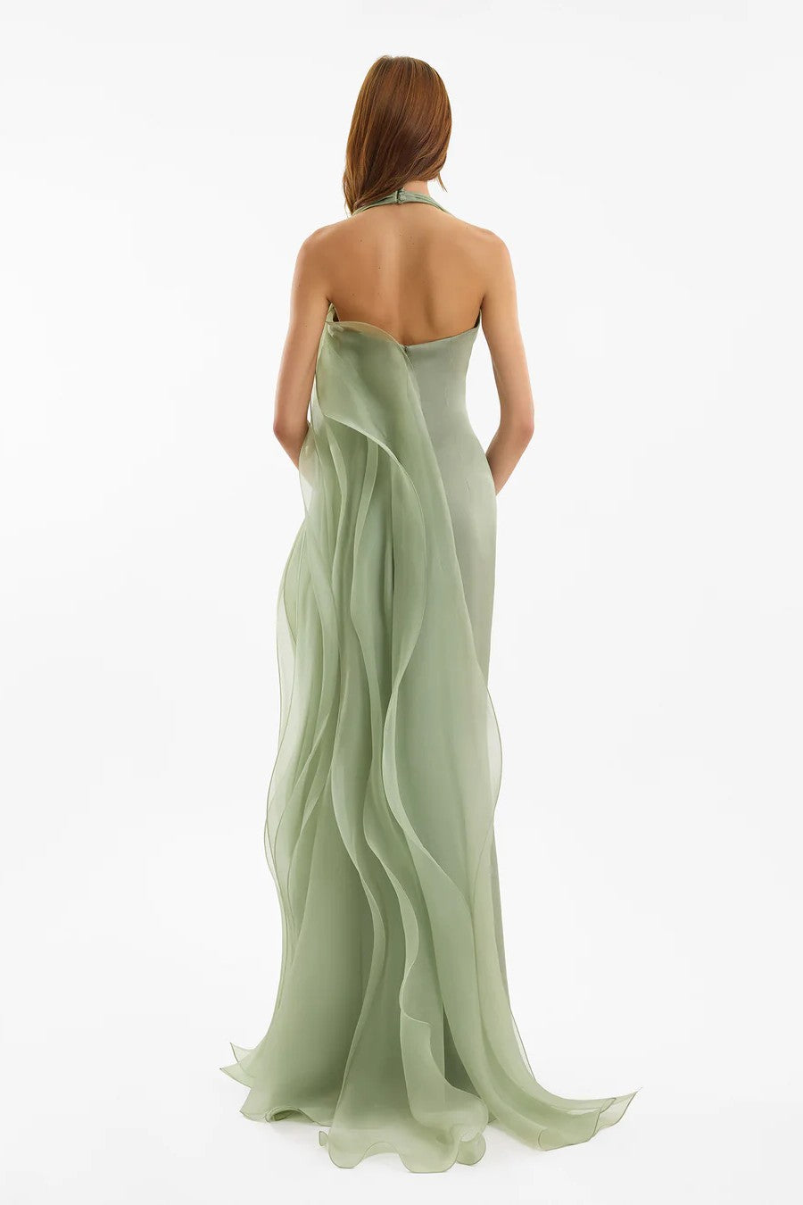 Draped Halter Dress with Organza Panels