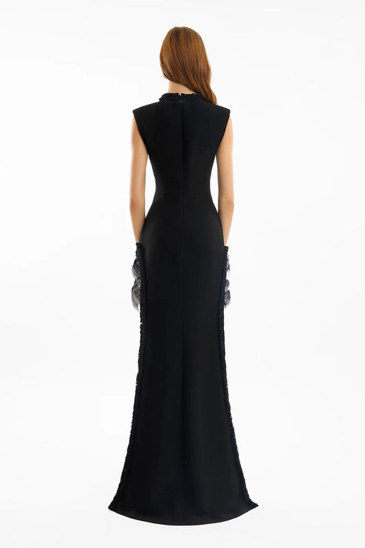 Slim Dress with Floral Appliqués
