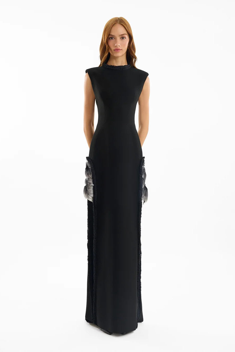 Slim Dress with Floral Appliqués