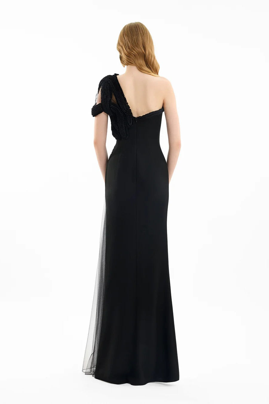 One-Shoulder Dress with Sculptural Embroidery