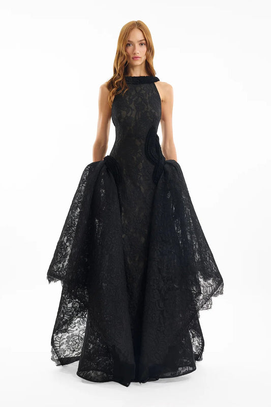 Embroidered Halter Lace Dress