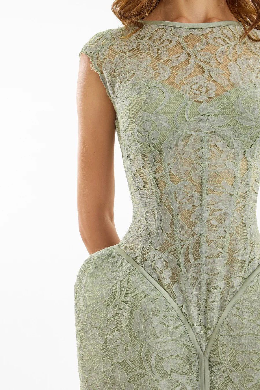 Sculpted Lace Dress with Sheer Bodice