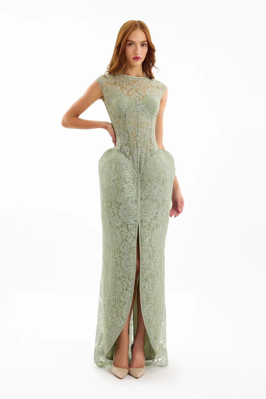 Sculpted Lace Dress with Sheer Bodice