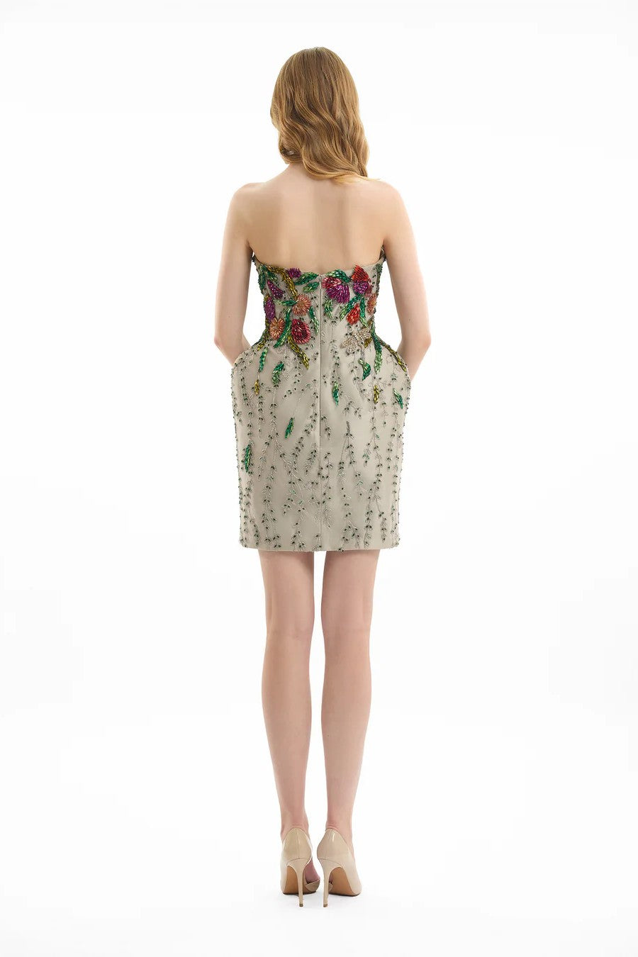 Strapless Embroidered Short Dress