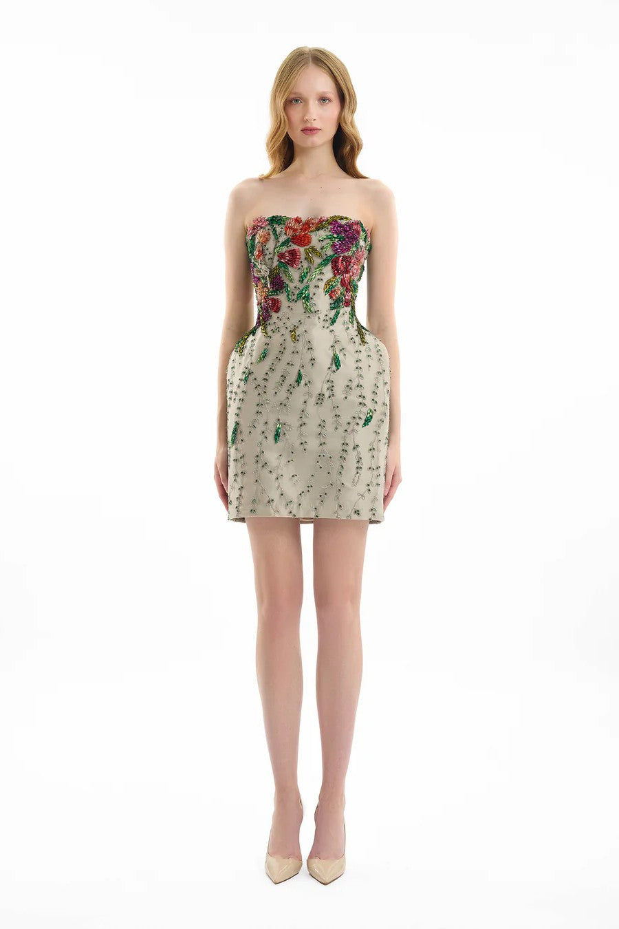 Strapless Embroidered Short Dress