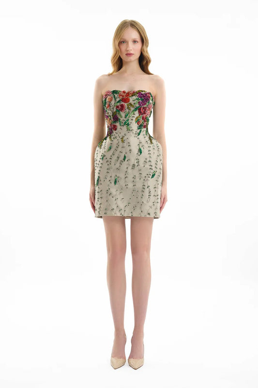 Strapless Embroidered Short Dress