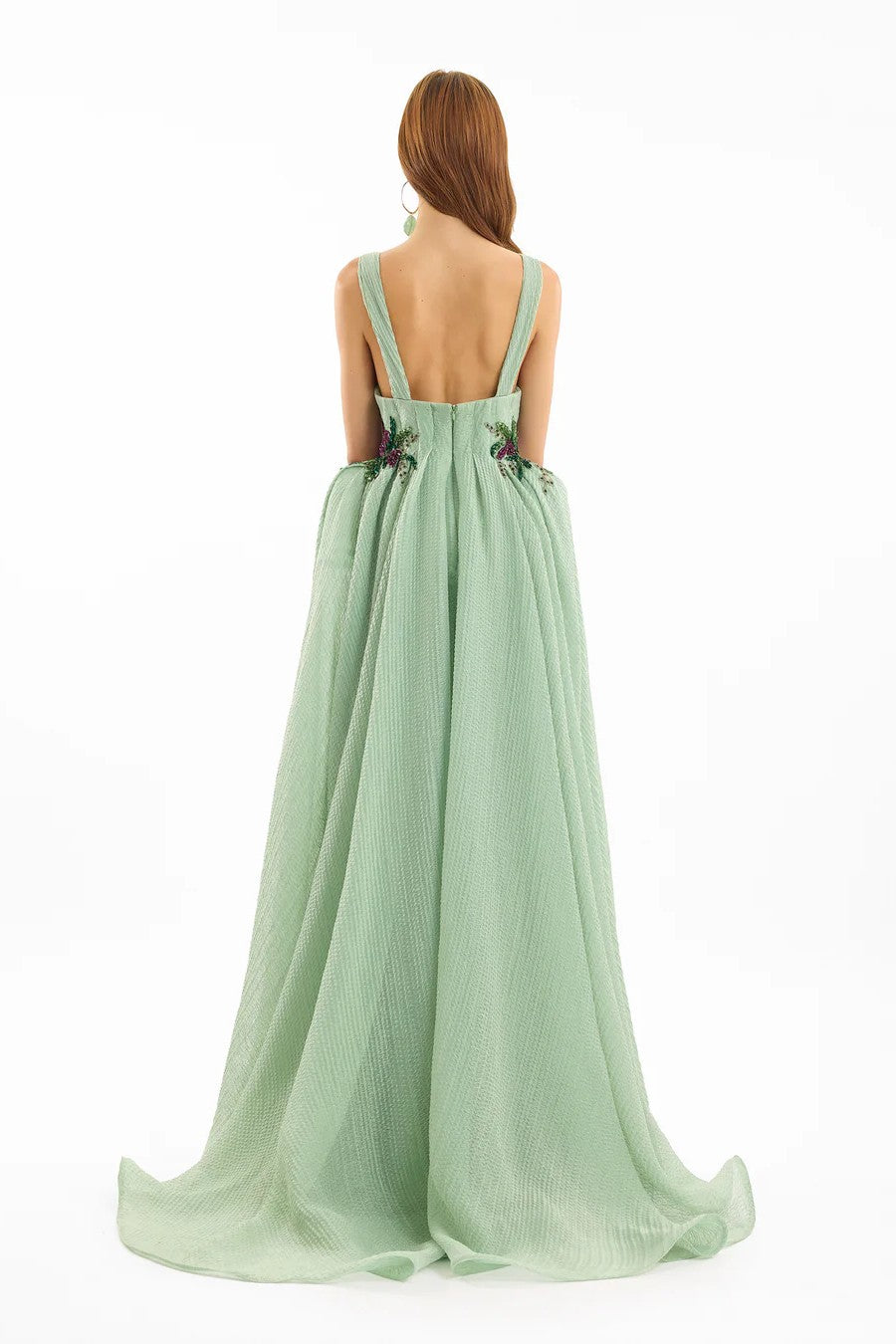 Plunging V-Neck Embroidered Dress