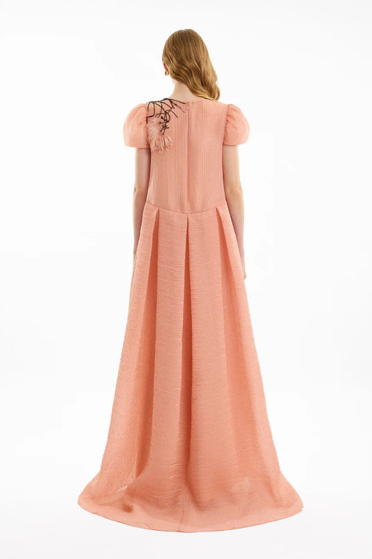 Beaded Floral Jacquard Dress