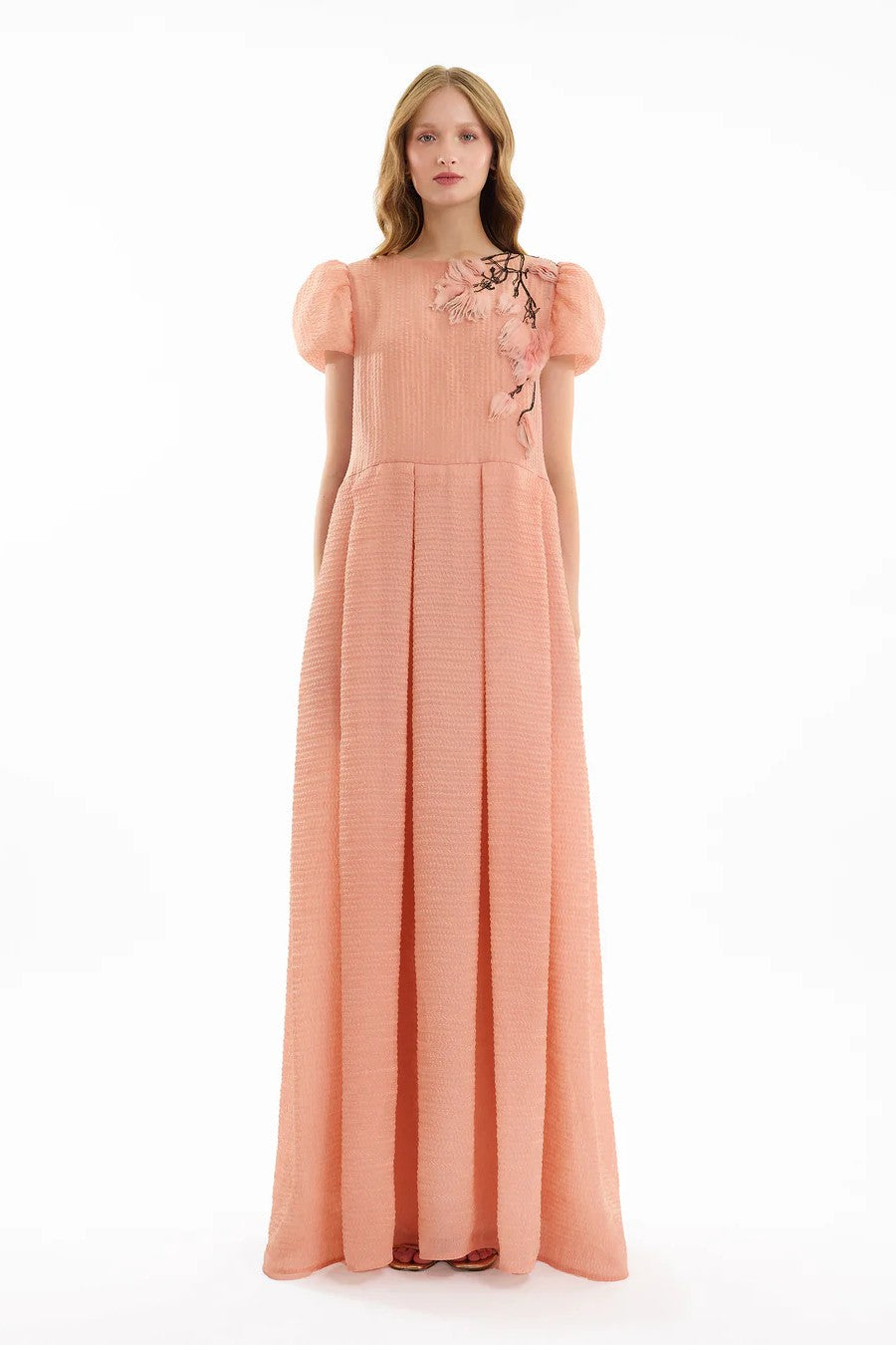 Beaded Floral Jacquard Dress