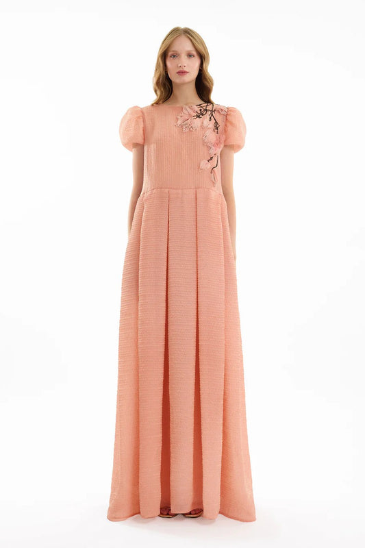 Beaded Floral Jacquard Dress