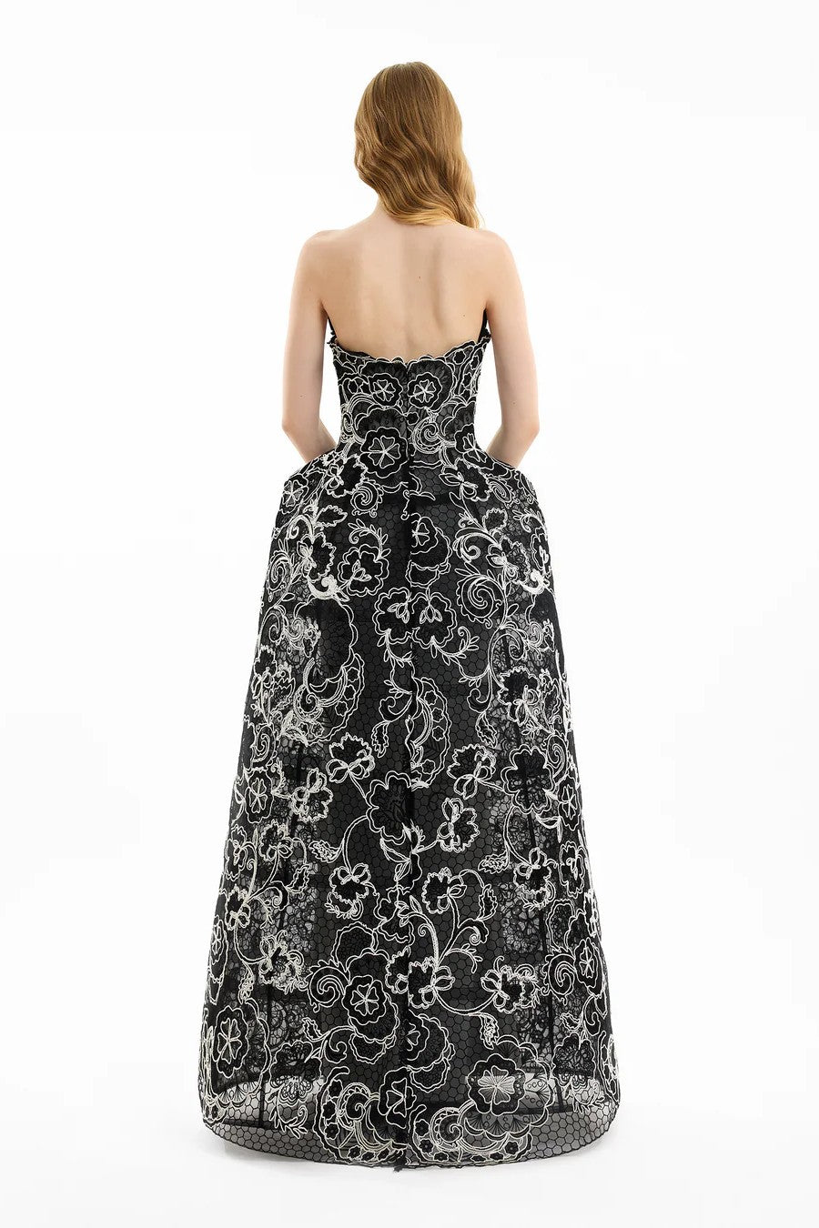Strapless Embroidered Lace Gown
