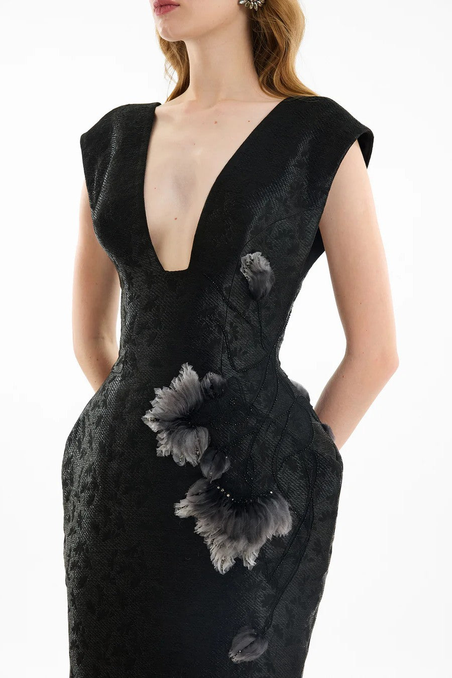 Plunging Jacquard Dress