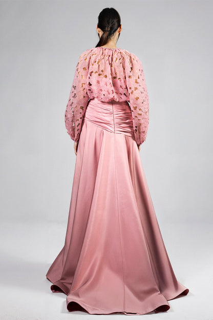 Balloon-Sleeve Floral Skirt Set