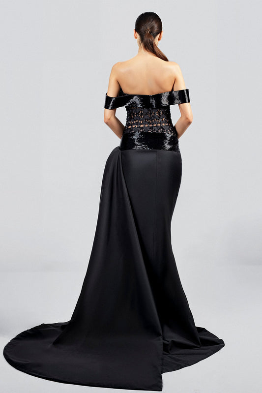 Off-Shoulder Geometric Bodice Gown