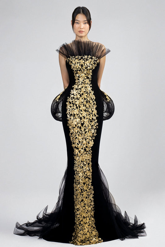 Floral Appliqué Mermaid Gown