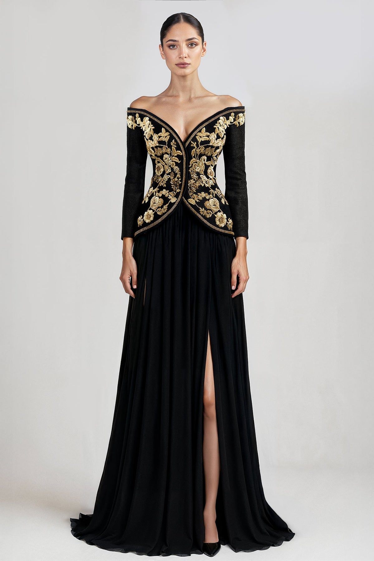Off-Shoulder Embroidered Peplum Set