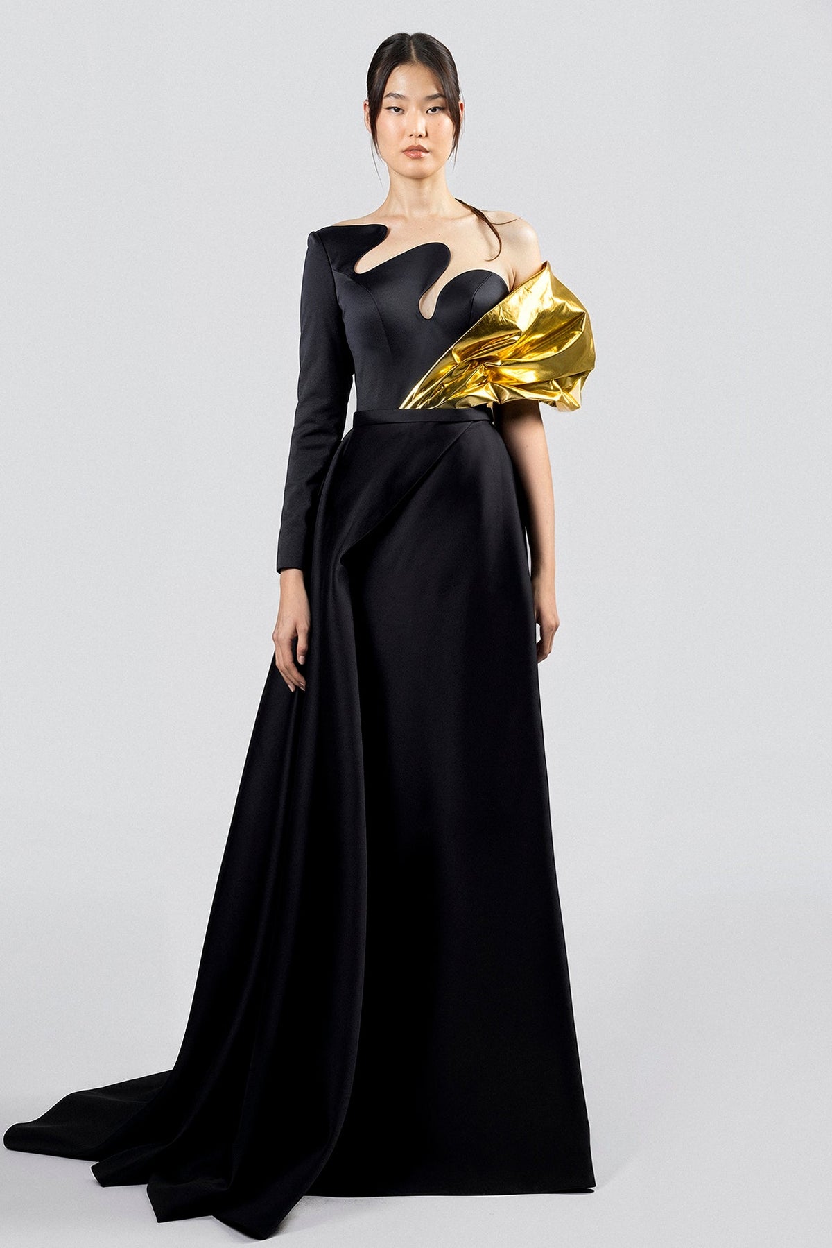 One-Shoulder Sculptural Satin Gown