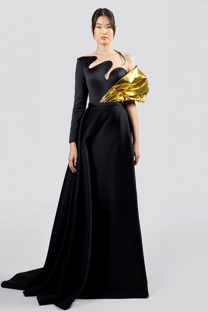 One-Shoulder Sculptural Satin Gown