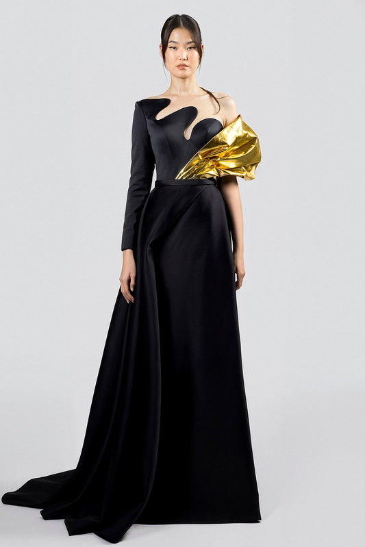 One-Shoulder Sculptural Satin Gown