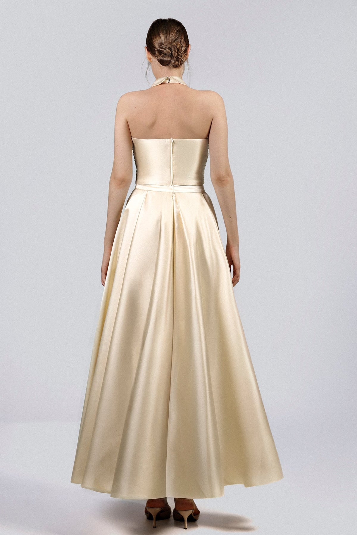 Collared Halter Satin Dress