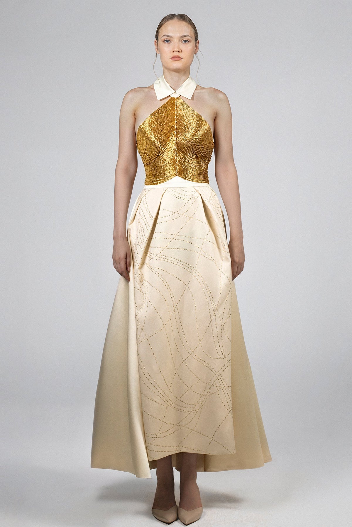 Collared Halter Satin Dress