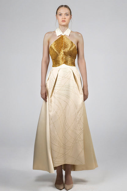 Collared Halter Satin Dress