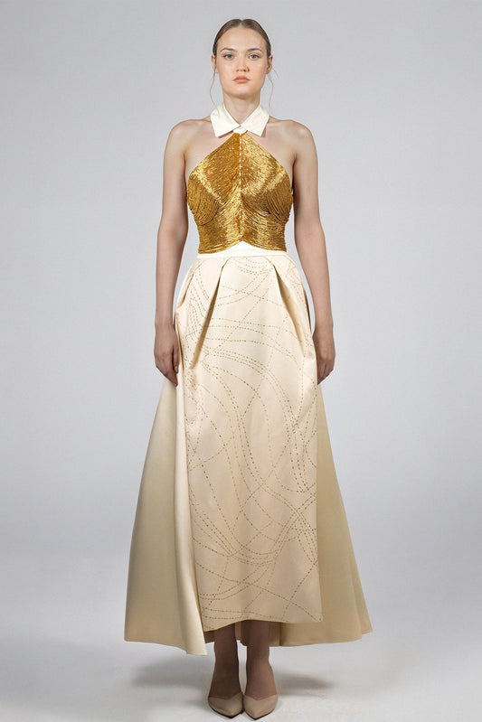 Collared Halter Satin Dress