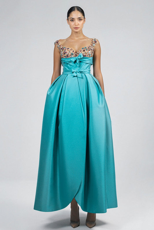 Crystal Sweetheart Pleated Gown