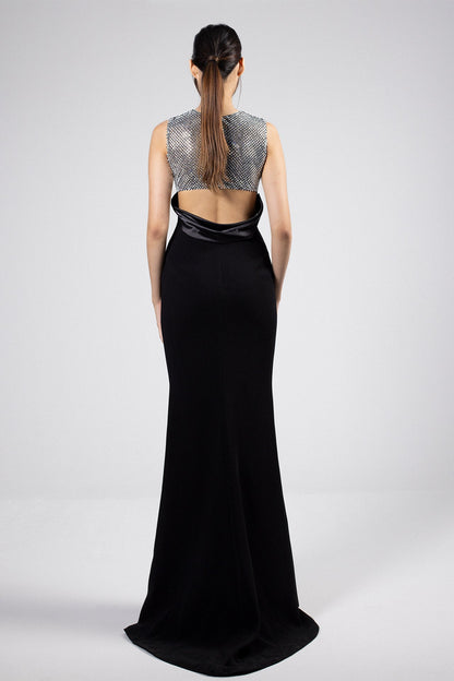 Crystal Strip Open-Back Gown