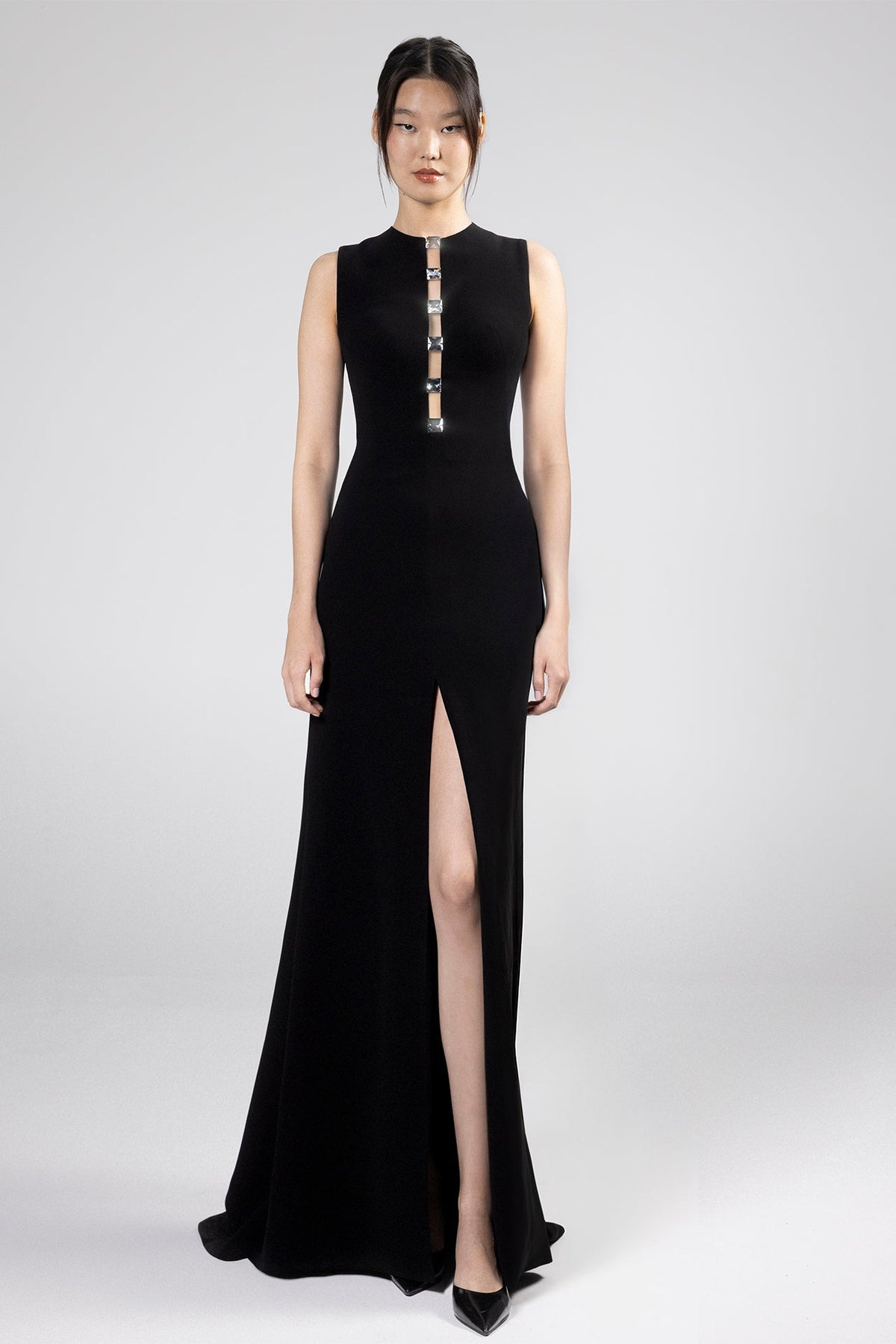 Crystal Strip Open-Back Gown