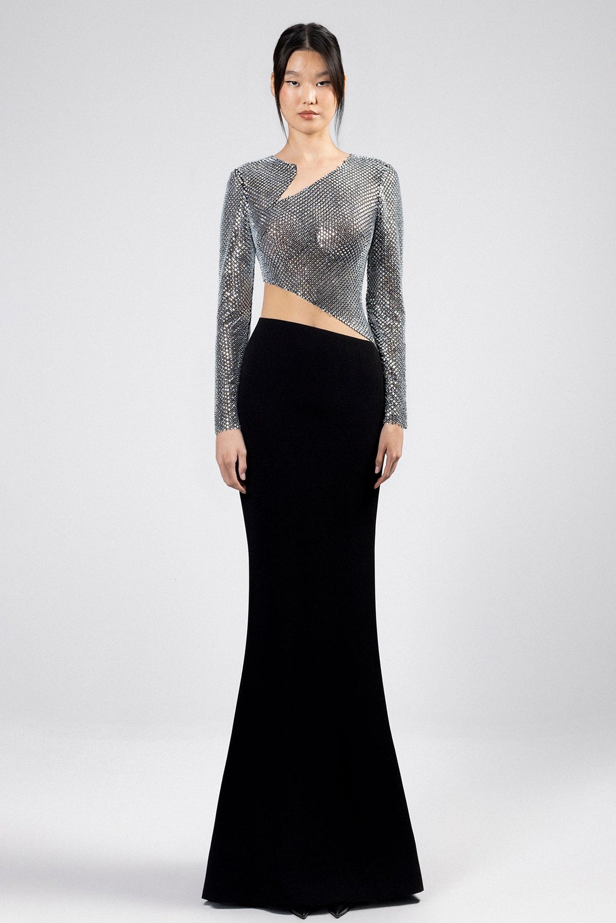 Crystal-Mesh Cutout Skirt Set