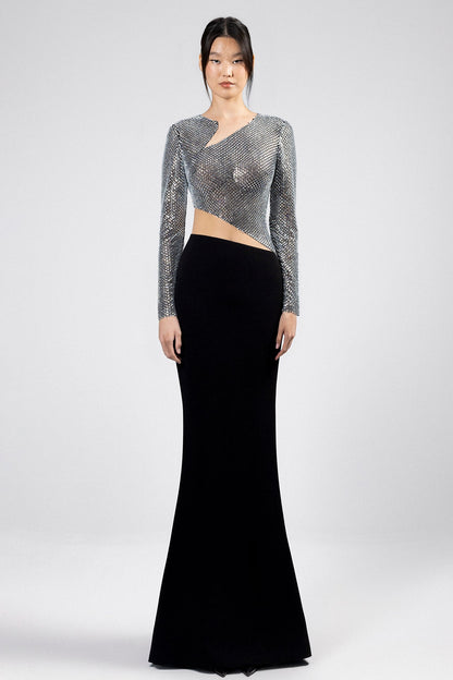Crystal-Mesh Cutout Skirt Set