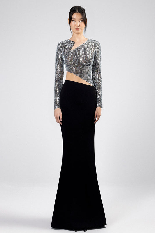 Crystal-Mesh Cutout Skirt Set