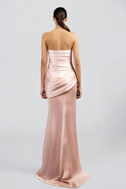 Strapless Ruched Satin Gown